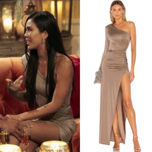 Michael Costello x REVOLVE | Gilly Maxi Dress in Taupe Jersey Asymmetric Gown XS - Picture 2 of 15